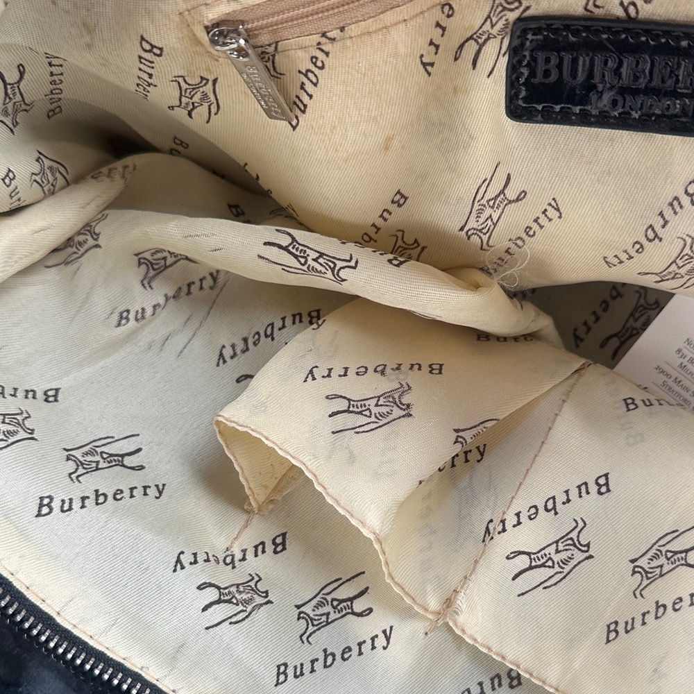Burberry Tan Check Tote with Black Patent Trim - Picture 3 of 4